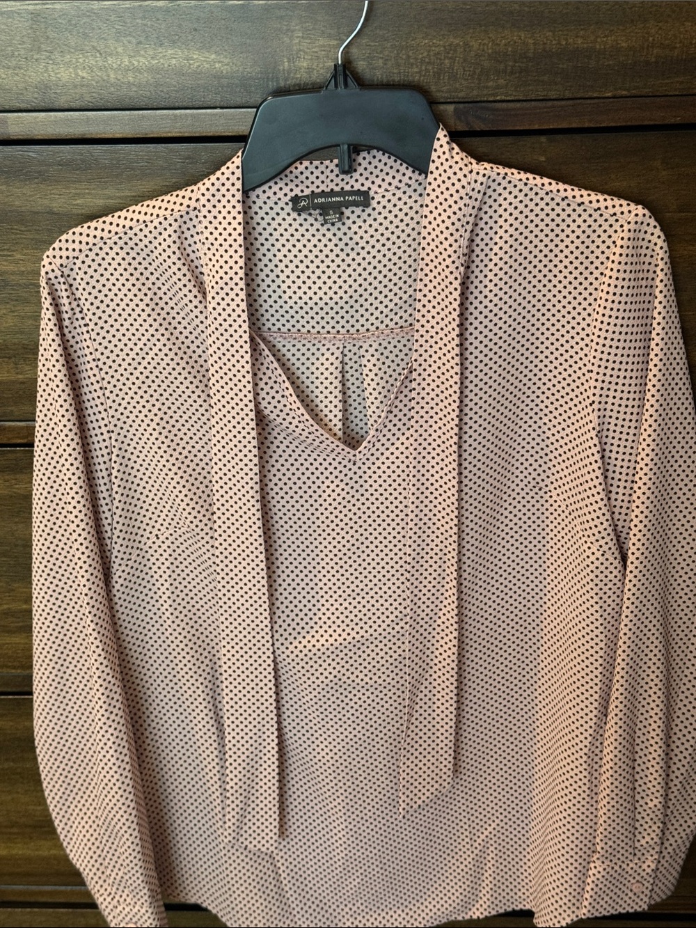 Adrianna Papell Blush Pink Polka Dot Tie-Neck Blouse